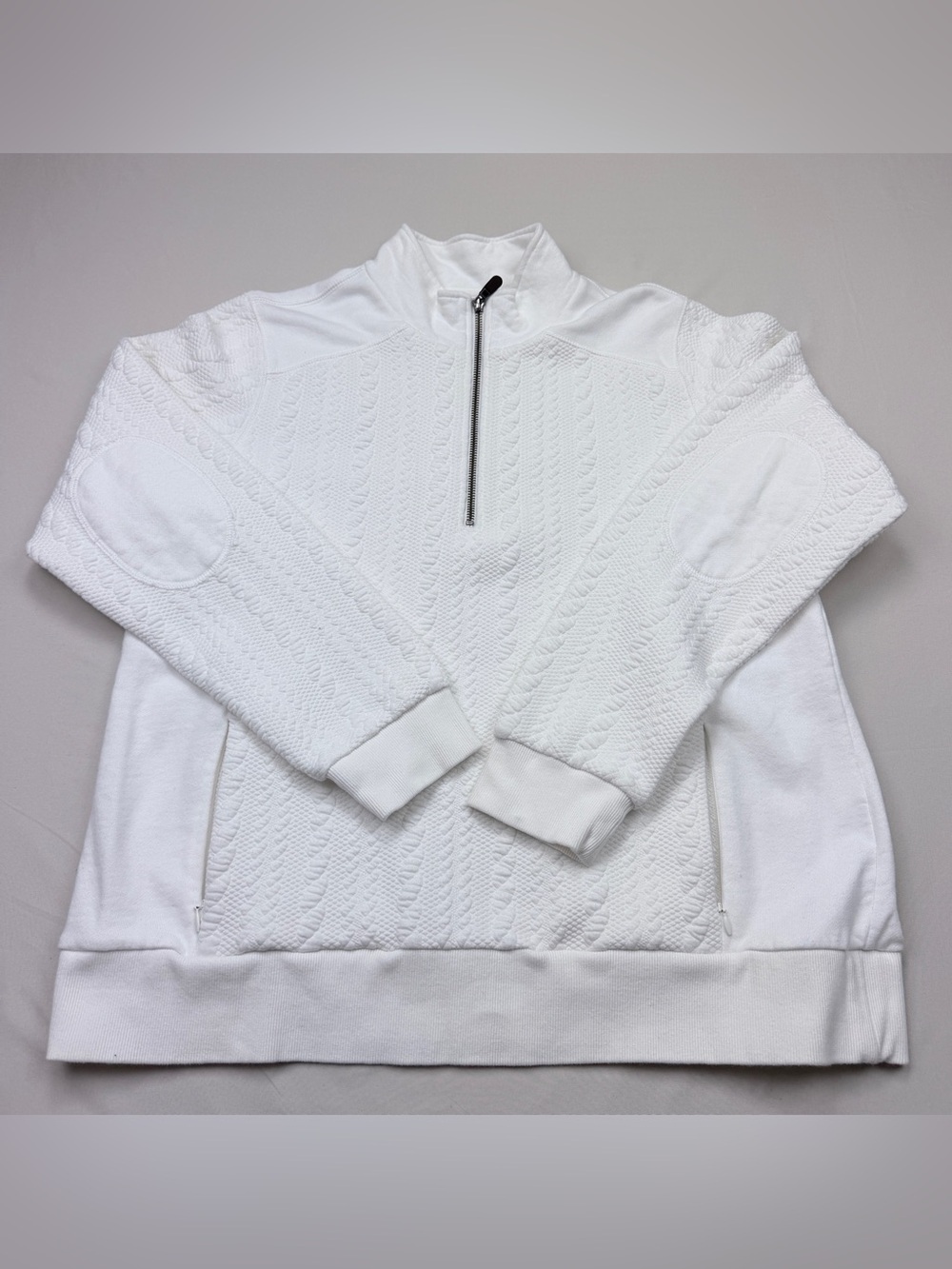 Orvis White Women's Quarter-Zip Cable Knit Pullover Sweatshirt